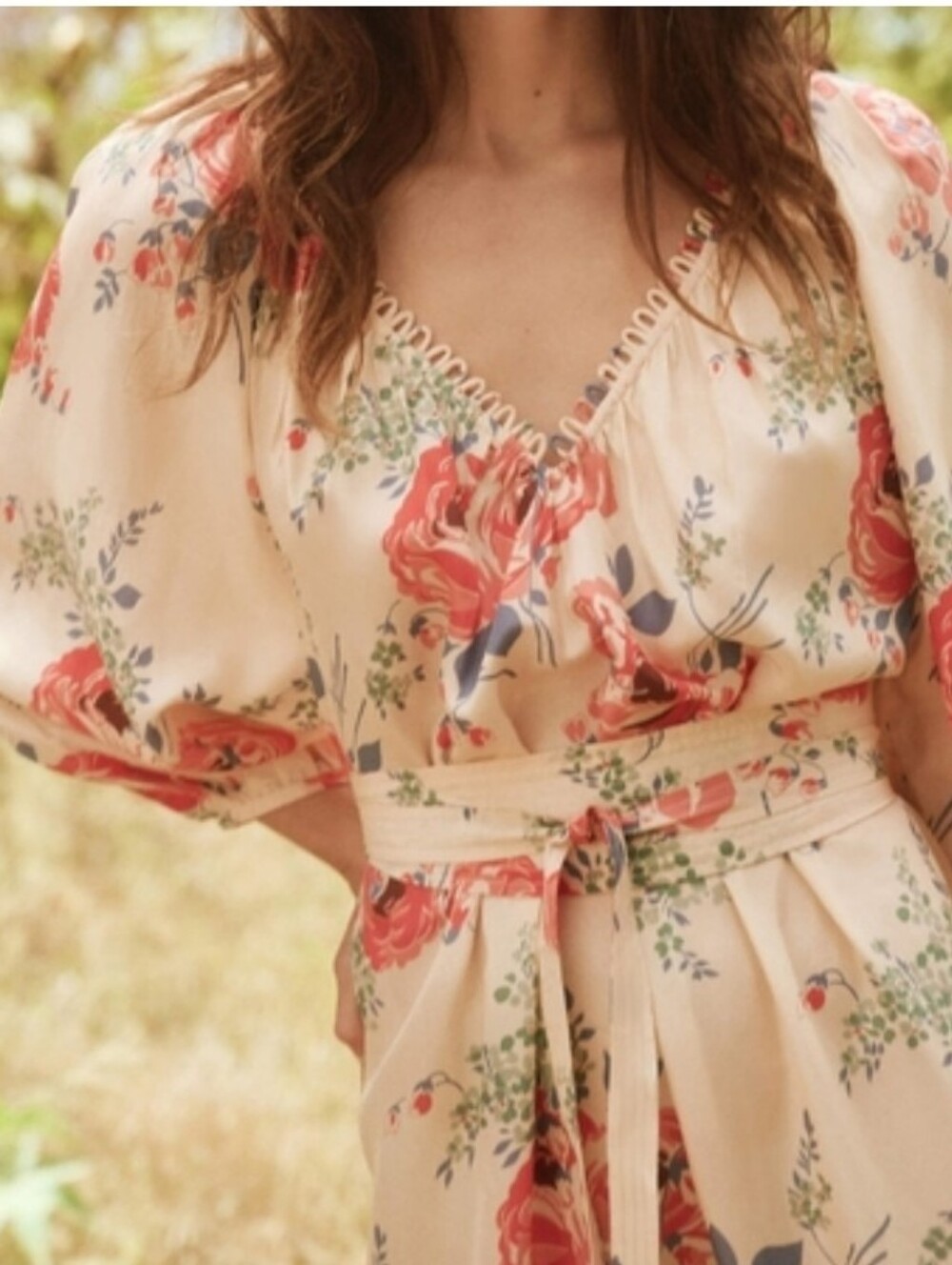 NWT THE GREAT. The Vistage Silk Echo Rose Print  V-Neck Tiered Maxi Dress - Picture 8 of 10